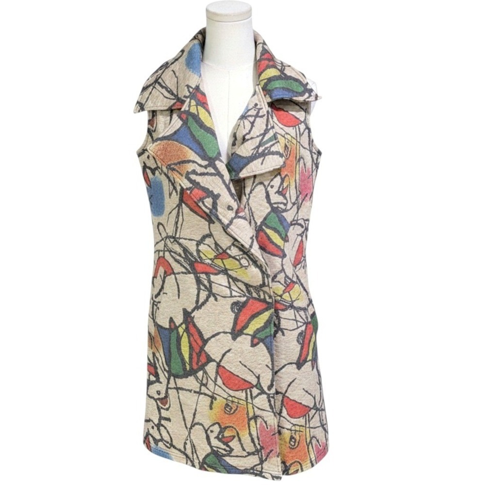 Shana Abstract Art Vest Womens Small Beige Multicolor Excellent